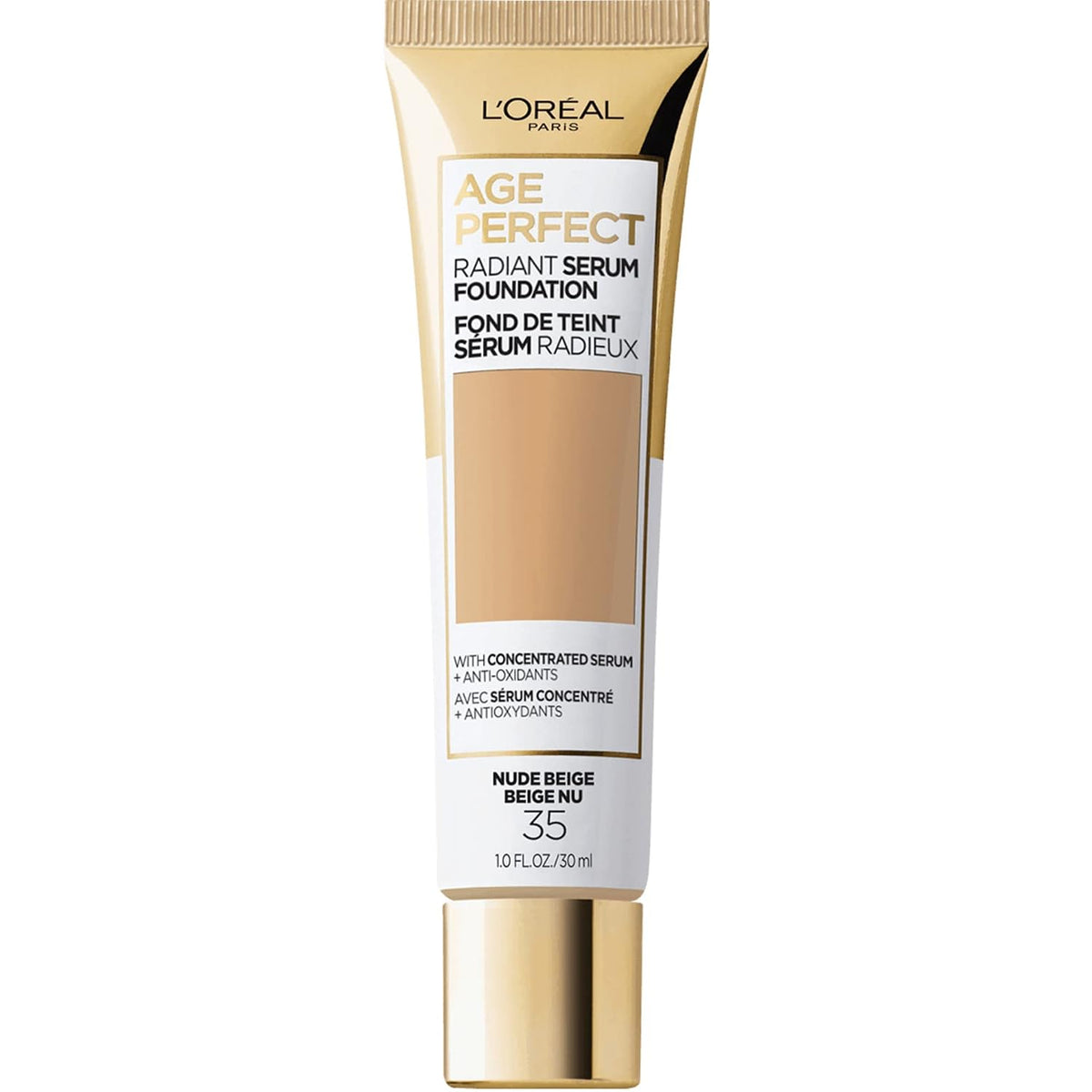 L'Oréal Paris Age Perfect Radiant Serum Foundation SPF 50, 35 Nude Beige, 1 fl oz