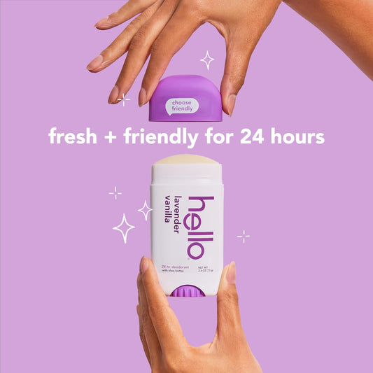 hello Lavender Vanilla Aluminum-Free Deodorant, 2.6 oz Baking Soda Free, Shea Butter