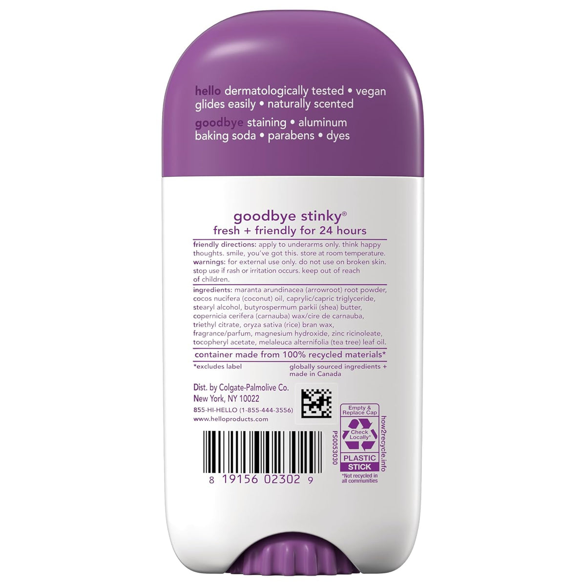 hello Lavender Vanilla Aluminum-Free Deodorant, 2.6 oz Baking Soda Free, Shea Butter
