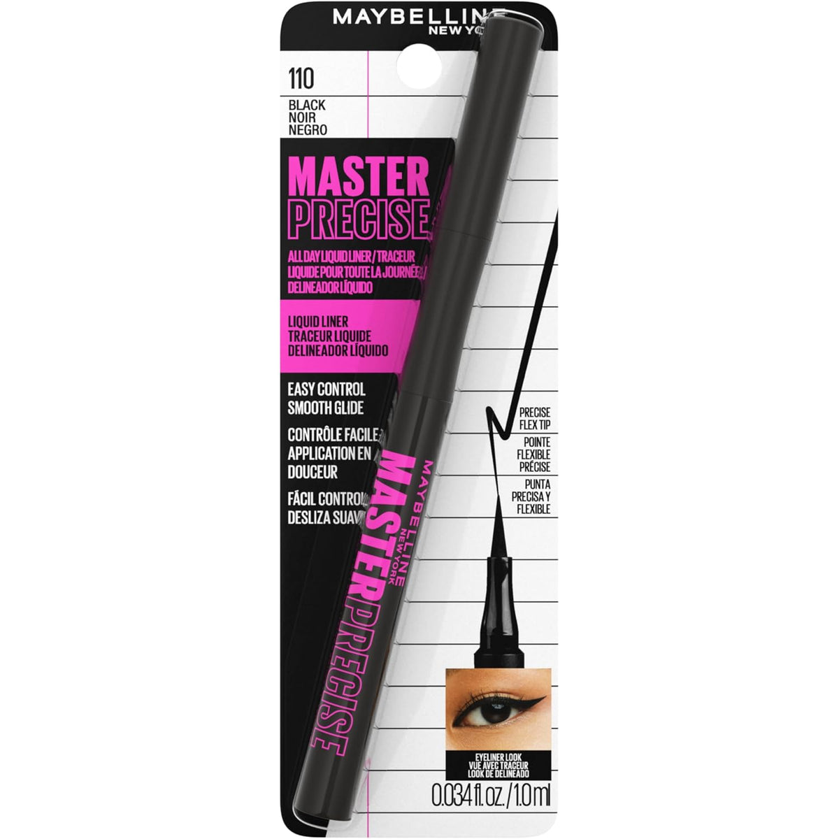 Maybelline Eyestudio Master Precise All Day Liquid Eyeliner, Black, 0.034 fl oz