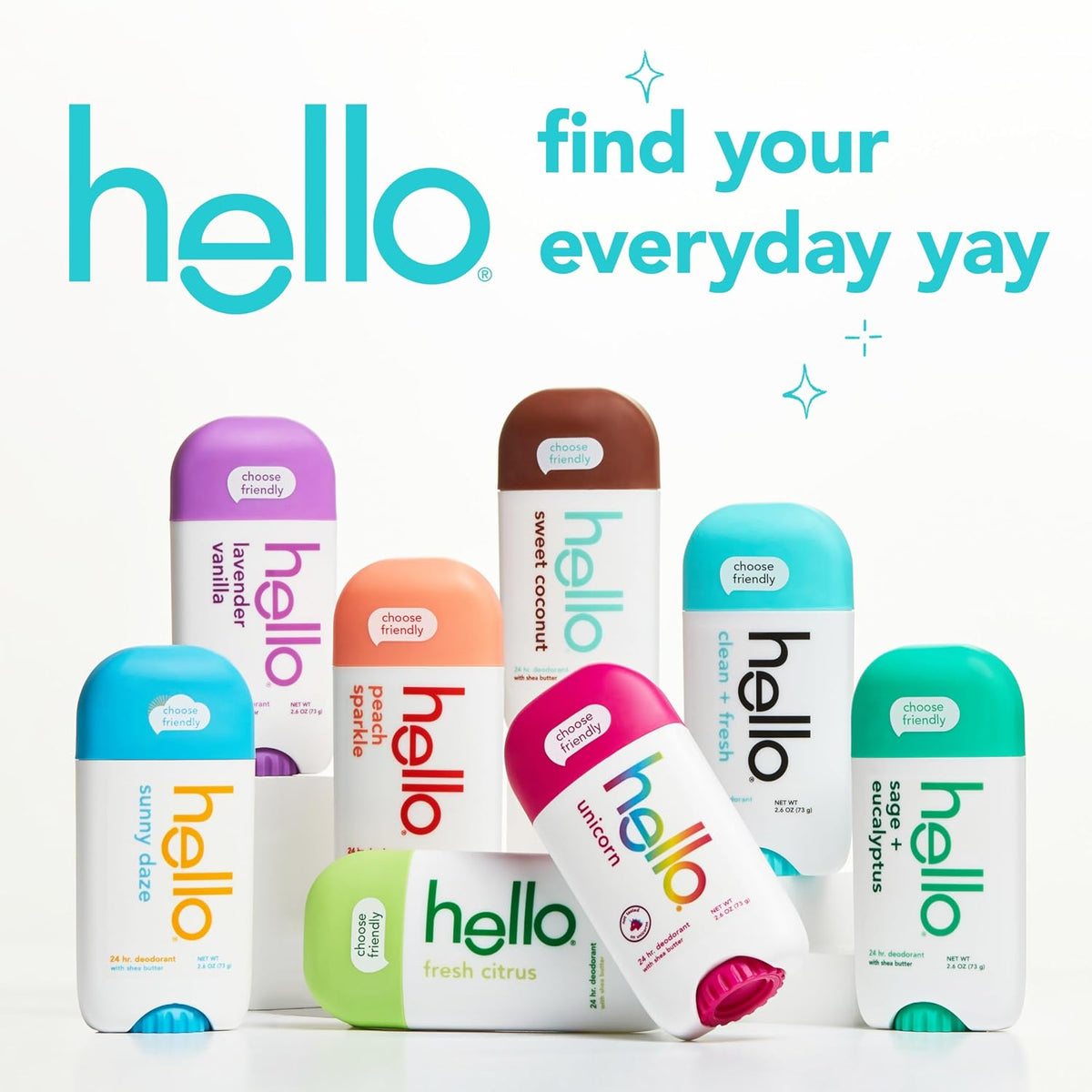 hello Lavender Vanilla Aluminum-Free Deodorant, 2.6 oz Baking Soda Free, Shea Butter