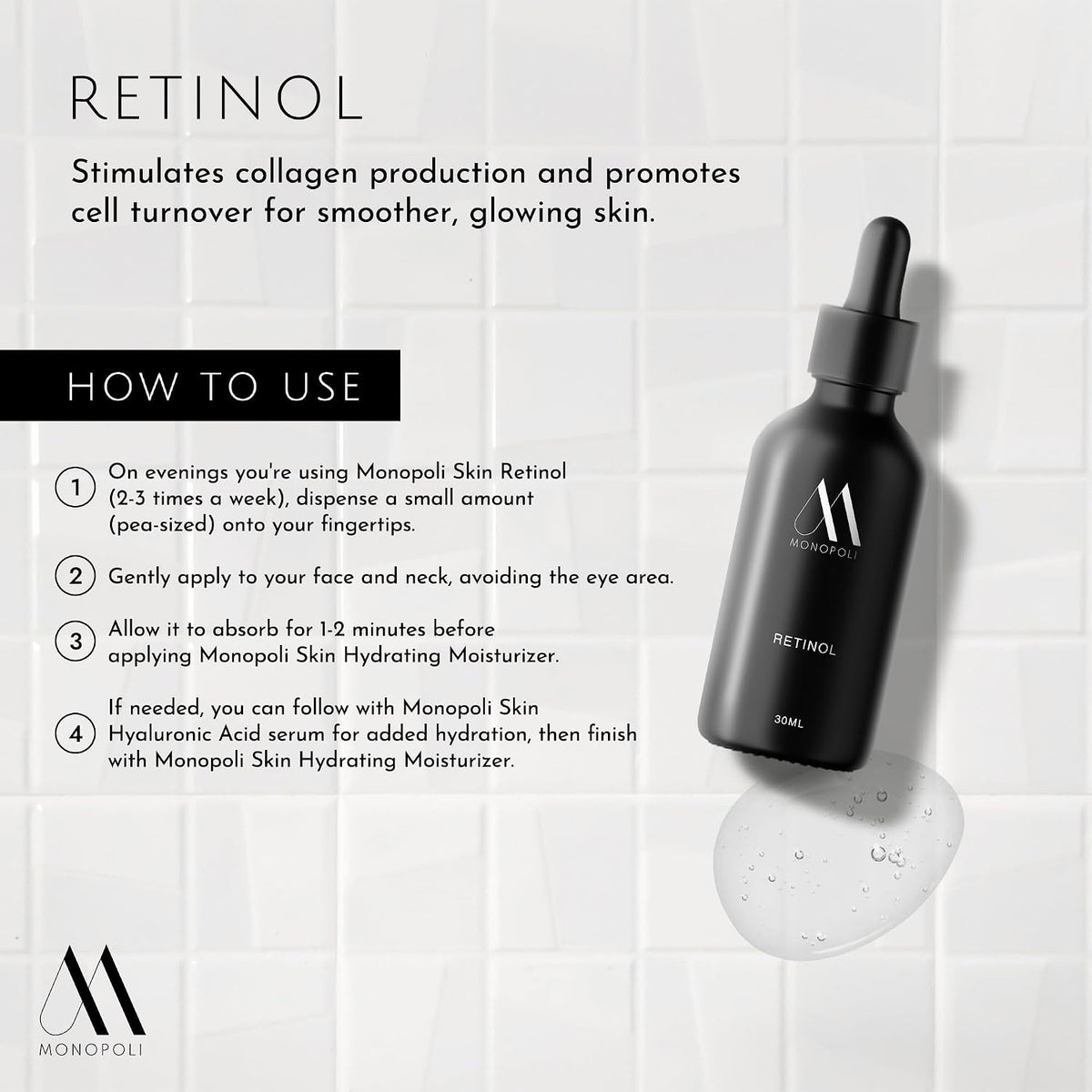 Monopoli Skin Back to Basics 3-Piece Anti-Aging Serum Set Vitamin C, Hyaluronic Acid & Retinol
