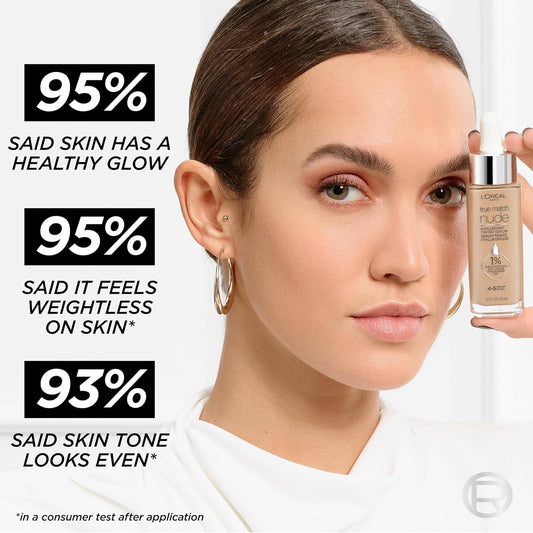 L'Oréal Paris True Match Nude Hyaluronic Tinted Serum Foundation, 3-4 Light-Medium, 1 fl oz