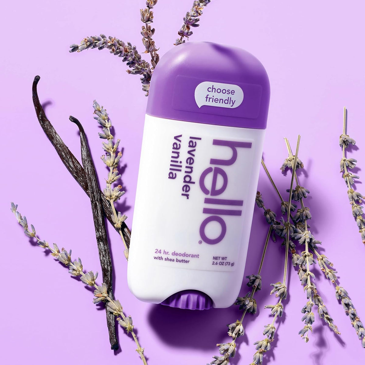 hello Lavender Vanilla Aluminum-Free Deodorant, 2.6 oz Baking Soda Free, Shea Butter