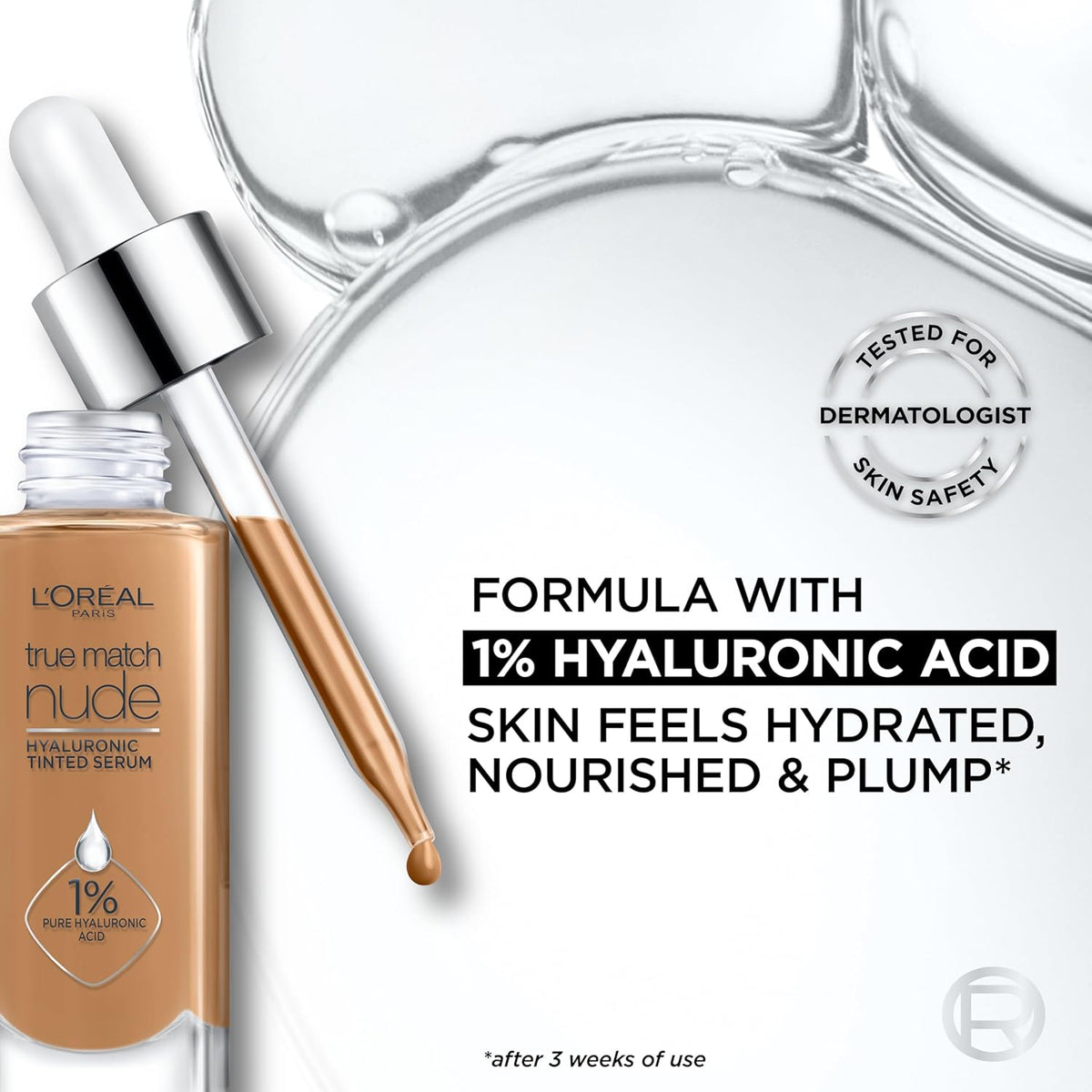 L'Oréal Paris True Match Nude Hyaluronic Tinted Serum Foundation, 3-4 Light-Medium, 1 fl oz